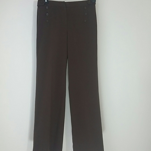 Pants Dark Brown Straight Leg Button Detail Stretch Pockets Classic Dressy - Picture 1 of 4